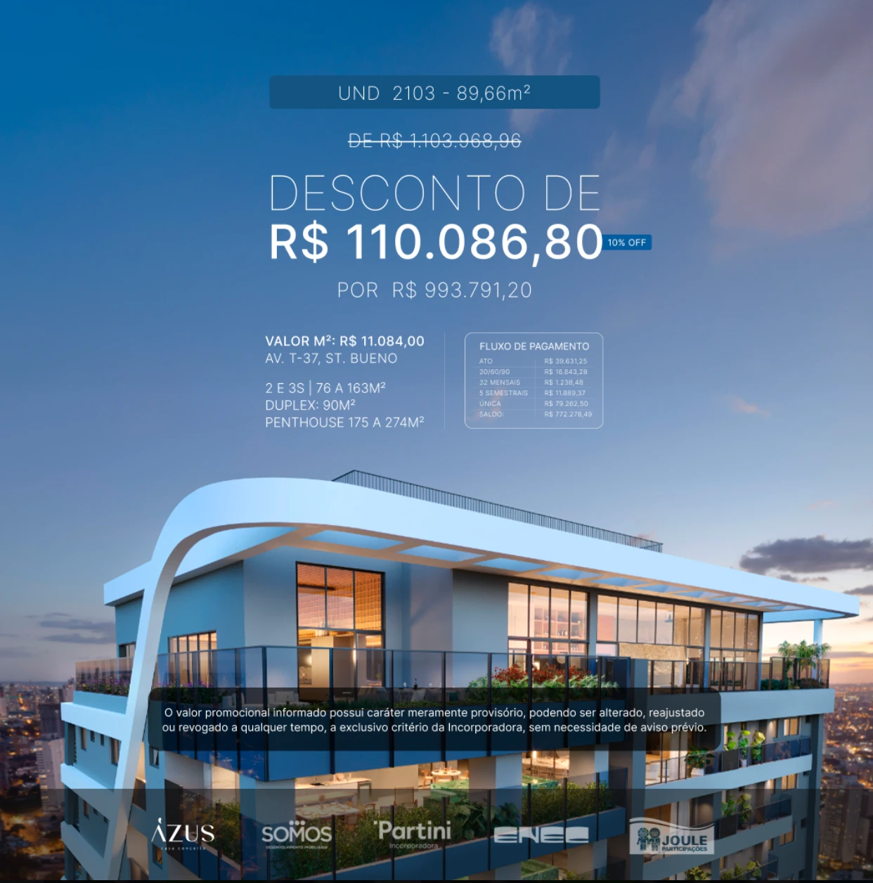 Azus — desconto de R$ 110 mil na unidade 2103