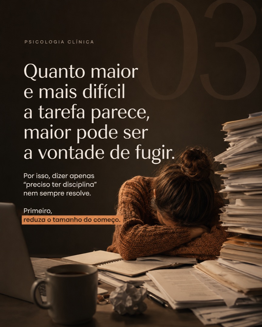 Slide 3 do carrossel sobre procrastinação e evitação de desconforto